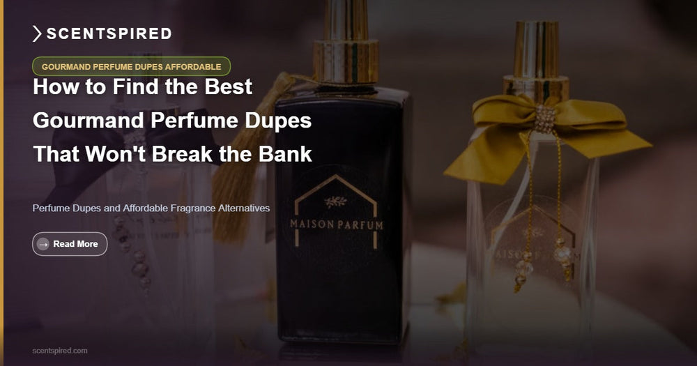 Affordable gourmand perfume dupe bottles with vanilla pods and warm spices flat lay